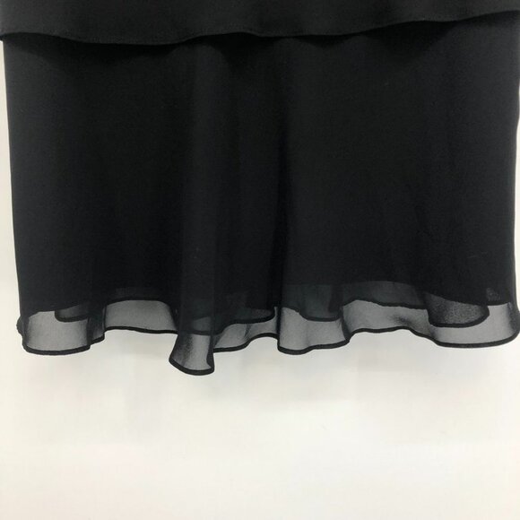 Lori Ann Montreal Vintage Black sleeveless tiered midi  dress sequin broach 8 - Picture 8 of 16